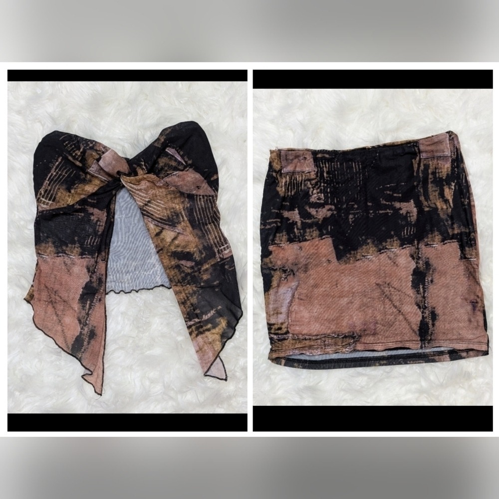 Blanc Adorable 2 Piece Mesh Handkerchief Bandeau Top and Mini Skirt Set Size S‎